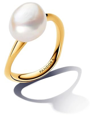 PANDORA Essence Barocke Behandelte Süßwasserzuchtperle Ring aus Sterling Silber mit vergoldeter Metalllegierung, Größe: 58, 163293C01-58