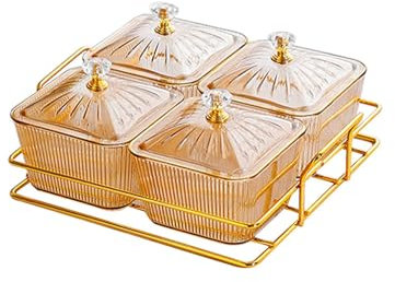 Milageto Bandeja de Frutas secas, Cuencos para Servir Aperitivos, Plato de Frutas secas, Plato Dividido para Dulces, Aperitivos, Frutas y nueces, Ámbar