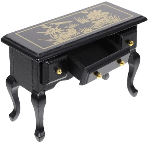 BESTonZON 2 STK Mini-Raumdekoration Miniatur-Hausmöbel Schwarze Schreibtische Vintage Schreibtisch Vintage möbel Spielzeuge Spielset aus Holz Mini-Schreibtisch Nostalgie Blumen zeichnen