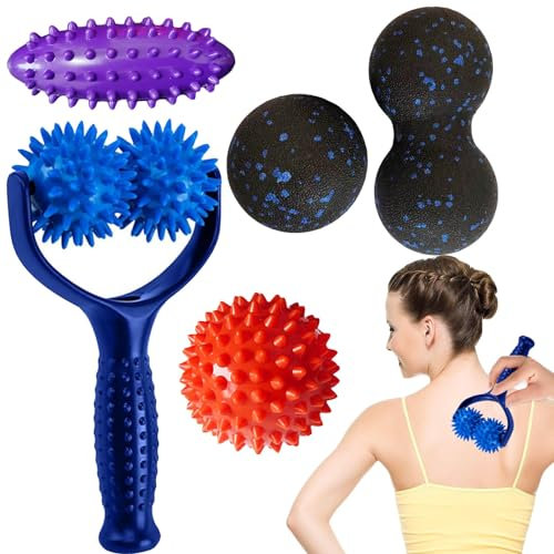 5 Stück Massageball Set,mit Igelball, Massageroller mit Griff,faszienball,Igelball,Peanut Massage,Ovaler Stachelball,für Beine, Füße, Hände und Rücken