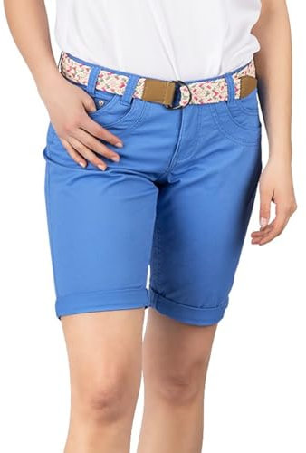 DENIMFY Bermuda Pantaloncini da donna con cintura, vestibilità normale, DFPia, pantaloni corti chino, estivi, in tinta unita, bianco, beige, rosa, blu, oliva, blu navy, S, M, L, XL, XXL, Port Blue,