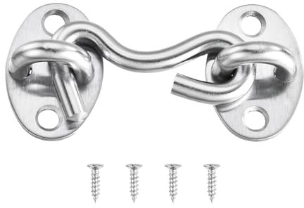 sourcing map 2 Inch Hook and Eye Latch, Barn Door Lock Privacy Hardware Stainless Steel Gate Lock for Window Cabin Hooks Sliding Door Bedroom Bathroom, Silver