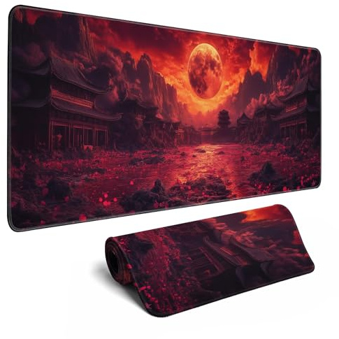 XL Mouse Pad Gaming Red Black Gold Vaperwave Extra Large Mousepad (31.5x11.8 in), Desk Mat Pad Home Office Decor Mouse Pad Stitched Edges Smooth Surface Non-Slip Bottom Mat