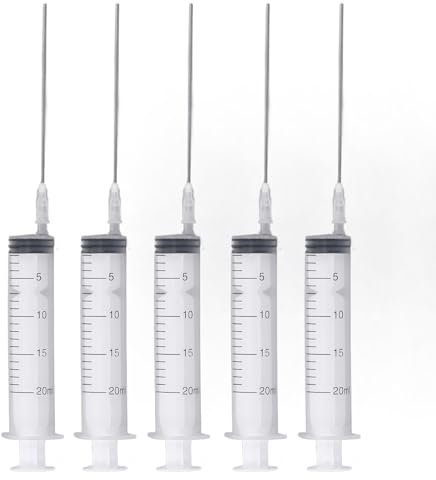 BAFOVY Juego de Herramientas de Tinta para Cartuchos de Impresora, 5 Jeringas, 5 Agujas Planas de 10 Cm, Capacidad de 20 Ml, Reutilizable, Fácil de Usar, Material PP, Acero Inoxidable,