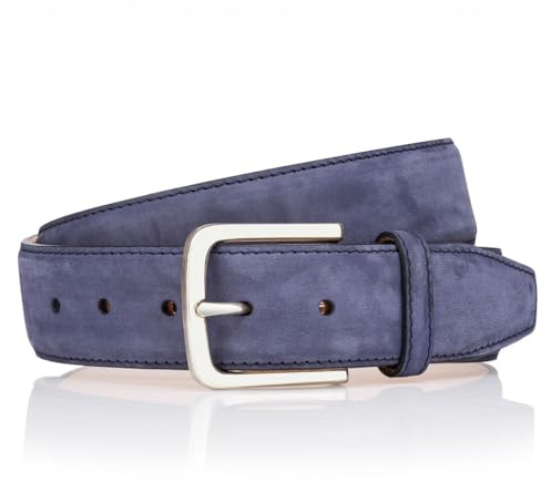 LINDENMANN Premium Nubuk-Ledergürtel Handmade in EU 40 mm blau, Farbe/Color:blau, Size US/EU:Bundweite 90 cm Gesamtlänge 105 cm W 35.5 L