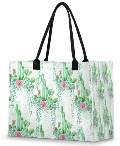 Sukkulenten Kaktus Handtasche für Damen und Mädchen, tropische Kaktus-Tragetasche, große Kapazität, Schultertasche, Einkaufstasche für Schule, Reisen, Arbeit, farbig, XX-Large