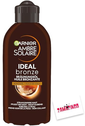 Garnier Bräunungsöl Ambre Solaire Ideal Bronze 200ml | mit Kokos-Öl für schnelle Sommerbräune | Natürliche und gleichmäßige Bräune + Zama4Zingo Karte (Öl, 1er Pack)