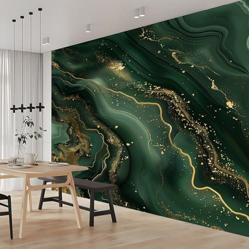 Papier Peint Panoramique Marbre Vert Foncé 200x140 cm Poster Geant Mural, pour Salon Chambre Chambre D'enfants Restaurant Décoration Murale