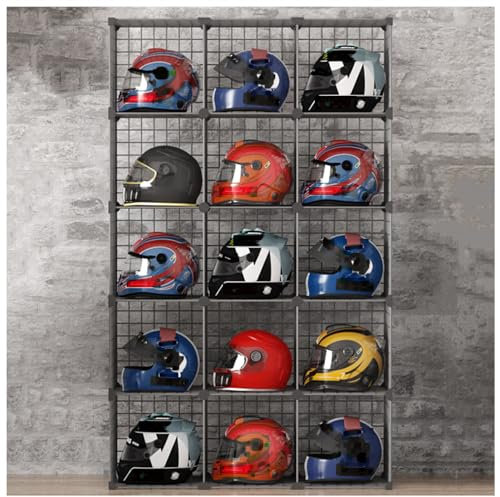 Helmet display cabinet Motorcycle Helmet Rack Stand Hat Display Cabinet, Stackable Caps Holder Hat Organizer Box Shoe Bag Shelf, Metal Bike Helmet Holder Cube Wire Grid Storage Bins, Garment