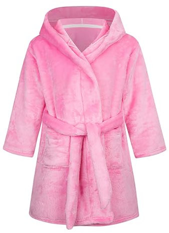 NautySaurs Bademantel für Mädchen, einfarbig, mit Kapuze, Flanell-Fleece-Bademantel für Jungen, rose, 3-4 Years