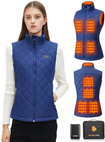 Sevdiea Gilet Chauffant Femme avec Batterie Incluse de 16000mAh 7.4V, Electrique Gilet Chauffant Matelassé Léger, Gilet sans Manche-XS Chauffante, pour les Sports de Plein Air-S