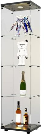 FOERPL Glasvitrine Standvitrine mit LED, 4-Lagen glasvitrine stehend mit Tür und Schloss für Sammlerstücke Wein, Modern Durchsichtige Glas Vitrinenschrank für Büro Wohnzimmer Bar