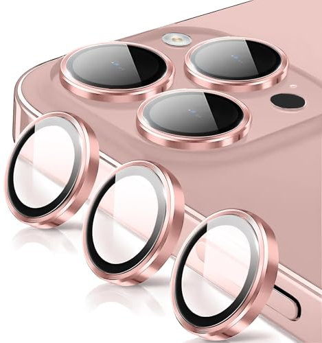 Rainway Camera Lens Protector for iPhone 13 Pro/iPhone 13 Pro Max, Shatterproof Ultra HD Individual Lens Protectors, 9H Ultra-tough Tempered Glass with Aluminum Rim, Ultra-thin, Pink