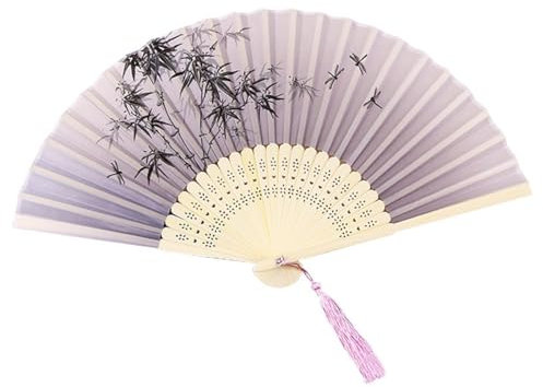 ZUWIJEQ 1 pcs Faltbare Fächer Handfächer, Chinesischen Stil Hand Fächer Mit Quasten, Bambusfächer mit Quaste, Holz Geschnitzten Bambus Handheld Faltfächer, Hand Fan Asiatische Deko für Wanddekoration