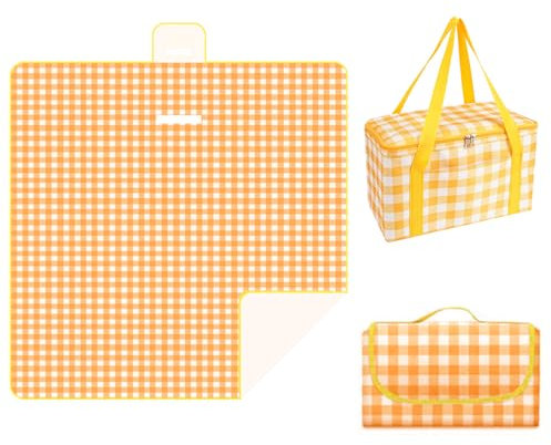 JDBlissful Picknickdecke 200 x 200 cm, Stranddecke Wasserdicht und Verdickt - mit Picknicktasche, Zusammenklappbar, Leicht zu reinigen, Geeignet für Picknick, Camping, Strand