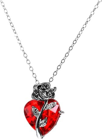 Mabor Collier avec pendentif gothique en forme de cœur rose rouge, emo grunge, bijoux noirs, accessoires pour femmes et hommes, collier esthétique, Zinc, Pas de gemme