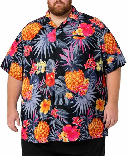 King Kameha Übergrößen 7XL–12XL Herren Hawaiihemd Kurzarm, Sommer Aloha Shirt mit Ananas-Print