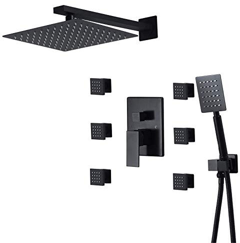 DXEMRQPB Ganzkörper-Duschsystem Mattschwarz, 10-Zoll-Regenduschen-Wasserhahn-Set mit 6 Körpersprays und Handbrause, 3-Funktions-Regenmischbatterie-Duschset,C (A)