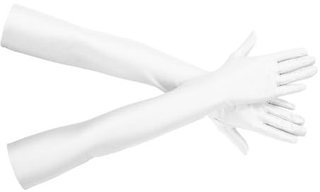 Weiße Long Damenhandschuhe, 1 Paar elegante Damen Satin Abendhandschuhe, Kostümzubehör für klassische Opernparty, Hochzeit, Karneval, 20er Jahre Fasching, Party Wear