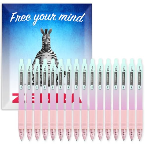 Zebra Z-Grip glatter Kugelschreiber, 1,0 mm, schwarze Tinte, Pastell-Ombre-Barrels, 16 Stück, in Geschenkbox aus Karton