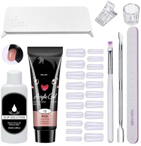 atnayo Gel Nail Polish Kit with Nail Lamp, Clear Pink Nude Poly Gel Extension with Nail Cleanser