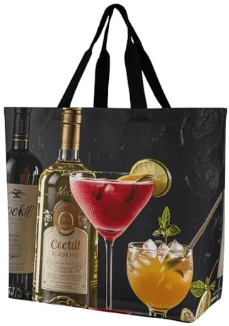 zerosevenee Tote Bag for Women Shoulder Bag Cocktail Glasses And Wine Bottles Handbags for Travel Work Beach Bag Grocery Bag
