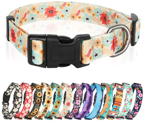 HEELE Hundehalsband, Hunde Halsband für Welpen Kleine Mittlere Große Hunde, Gemustertes Hundehalsbänder Verstellbares, Komfort, Robustem HundeHalsband, Galsang Weiß, M