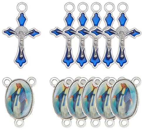 DICOSMETIC 24 Stück 2 Styles Rosenkranz Kreuzanhänger Jungfrau Maria Anhänger Ovale Medaille Religiöse Legierungskreuzanhänger Marien Rosenkranz Verbindungsstücke Für Schmuckherstellung