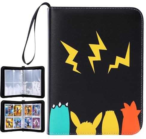 shallyong Raccoglitore Carte 400, Album Carte Collezionabili 4 Tasche | 50 Pagine Capacità 400 Carte, Album Porta Carte con Cerniera, PU Impermeabile, Regalo per Collezionisti e Bambini