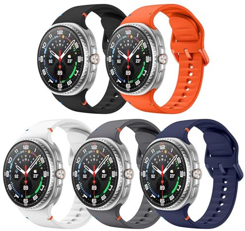MoKo 5 Pack Sport Straps for Samsung Galaxy Watch 8 Strap 40mm 44mm/Galaxy Watch 8 Classic 46mm, Soft Silicone Replacement Band for Men Women, M/L, B+W+SG+MB+O