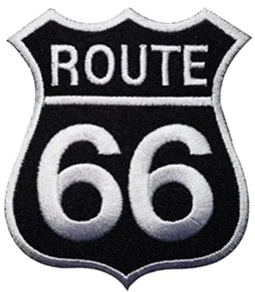 Parche para ropa Ruta 66 bordado. Parche con velcro o termoadhesivo. Parche para moteros, chaquetas, pantalones. Para todo tipo de artículos textiles. 8,9 x 7,6 cm (1, Velcro, 8.9x7.6cm)