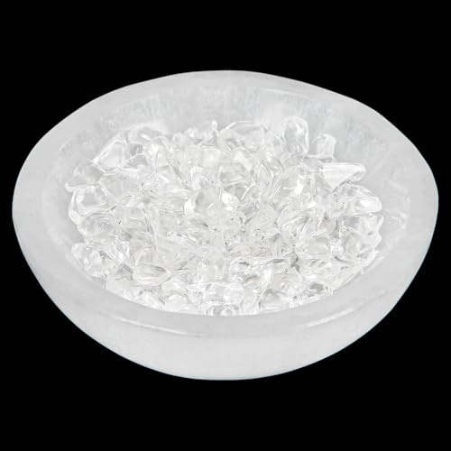 1 PC Selenite Bowl Ø 100 mm + 100 g Clear Quartz Chips | Crystal Cleansing & 4” Charging Bowl for Stones, Jewelry, Bracelets & Energy Healing