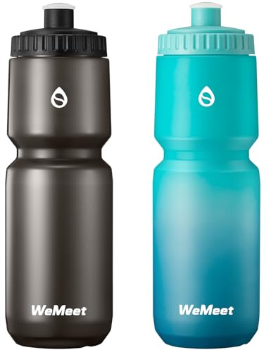 WEMEET 2-Pack Bike Water Bottle with Bite Valve, BPA Free, Fits Most Bike Cages, for Hiking, Bicycle Squeeze Sport Water Bottle for Riding, Hiking (Black & Green Blue, 1000ml)