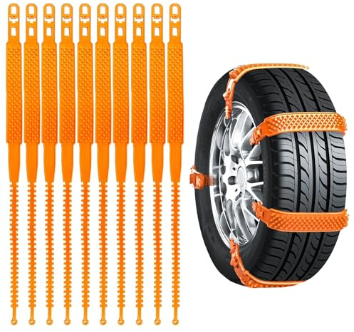 10 Stück Schneeketten, Anti-Rutsch Auto Schneeketten für Reifenbreite 165-275mm, Universal Wiederverwendbare Reifenketten Kabelbinder für PKW/LKW/SUV, Einsetzbar Auf Schnee, Schlamm, Regenstraßen