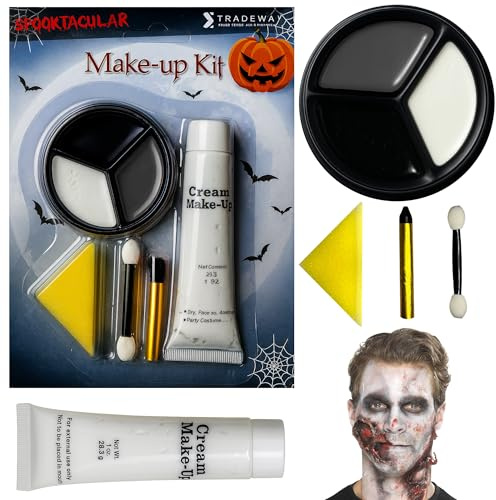 Active Star Halloween SFX Zombie Face Paint Kit, Non-Toxic Water Based Washable Safe Body & Face Painting Makeup Set For Halloween Parties, Cosplay, Horror, Themed Events, UK, (Zombie Make Up Kit)