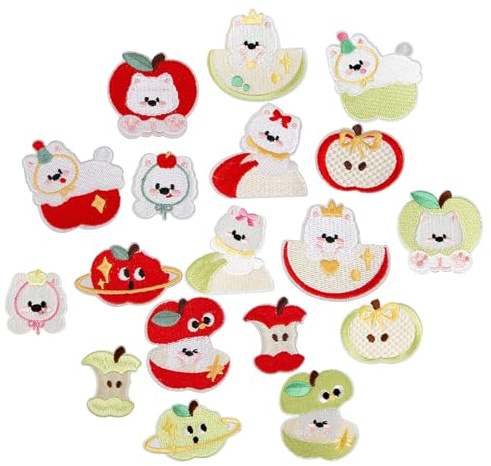 KASESSS 18 Stück Apfelwelpe Bügelflicken, Flicken zum Aufbügeln, DIY Patches zum Aufbügeln, Bezaubernd Bügelbilder für Textilien, Aufnäher zum Aufbügelns für Kinderkleidung Hosen Rucksäcke Hüte Jeans
