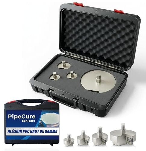 PipeCure Sanicare – Alésoir Ébavureur PVC Professionnel 4 Diamètres (32/40/50/100 mm) – Compatible Visseuse – Lame Carbure Remplaçable – Garantie 5 Ans – Mallette Premium