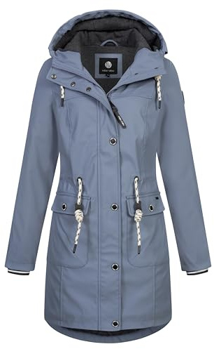 NEW VIEW Damen Regenjacke wasserabweisender Parka mit Kapuze Annika Long L60273FC21 Rauchblau (Smoke Blue) XL