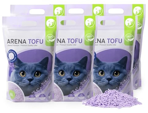 BESCH Pack 6 Arena de Tofu Aglomerante para Gatos 6L– 100% Natural, Biodegradable, Control de Olores y Bajo Polvo
