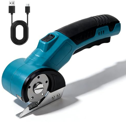 Ciseaux Électriques Sans Fil, 280 tr/min 3,6 V Ciseaux Electrique Tissu Couture avec Verrouillage de Sécurité et Lumière LED Cutter Rotatif Couture Électrique pour Tissus, Cuir, Moquette, Carton