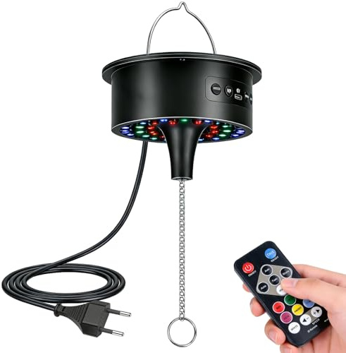 Discokugel Motor mit LED Licht, Spiegelkugel Drehmotor mit Fernbedienung, 30 LED-Perlen Disco Licht, Drehzahl einstellbar, Leiser Antrieb für Disco Kugel, Party DJ Band Beleuchtung