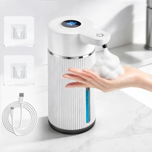 Automatischer Schaumseifenspender, 420ml Elektrischer Seifenspender - Weiß | Automatischer Seifenspender Wandmontage mit Sensor und Digitalanzeige, USB-Wiederaufladbar, IPX5 Wasserdicht für Bad/Küche