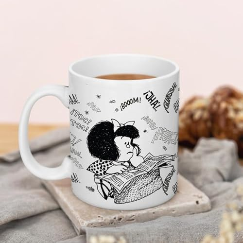 Funky Gift Taza de Cerámica Mafalda Periódico – 350ml, Apta Lavavajillas y Microondas, Licencia Oficial