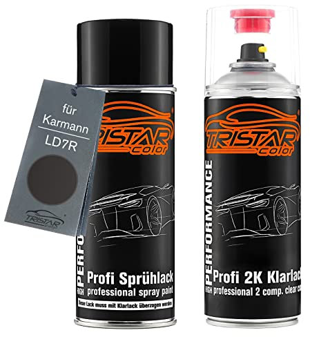 TRISTARcolor Autolack 2K Spraydosen Set für Karmann LD7R Pepper Grey Metallic/Blue Devision Metallic Basislack 2 Komponenten Klarlack Sprühdose
