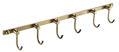 WINCASE Brass Hook Rack, Bathroom Towels Hooks Coat Rack, Antique Bath Wall Hook Vintage Mounted Brushed Brass 6 Hooks
