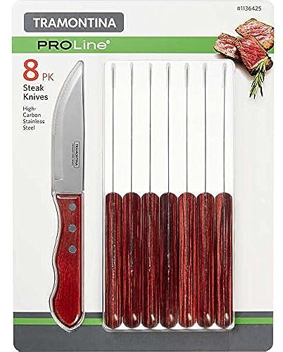 Tramontina Porterhouse 80009/576DS Steakmesser-Set, Edelstahlkante mit genieteten Griffen aus Polyholz, 8-teilig