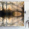 ABAKUHAUS Landschaft Duschvorhang, Brücke River Forest, Stoffliches Gewebe Badezimmerdekorationsset mit Haken, 175 x 220 cm, Hellbraun