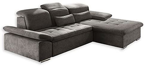 Stella Trading WAYNE Ecksofa mit Schlaffunktion, Stoffbezug Stone - Ausziehbare Eckcouch mit verstellbaren Armlehnen und Kopfteilen - 276 x 81(104) x 188 cm (B/H/T)
