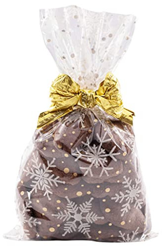 Italpak Sachets Transparents pour les Aliments Noël, Sachets Bonbon, Blanc/Or, 50 pièces, 15x25cm