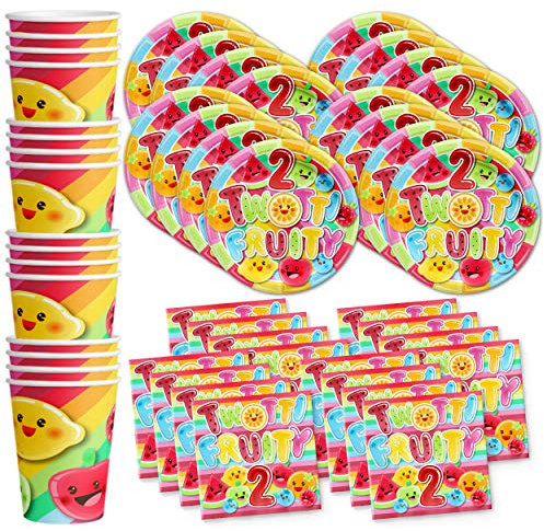 Two-tti Fruity 2nd Birthday Party Supplies Set Plates Napkins Cups Tableware Kit for 16